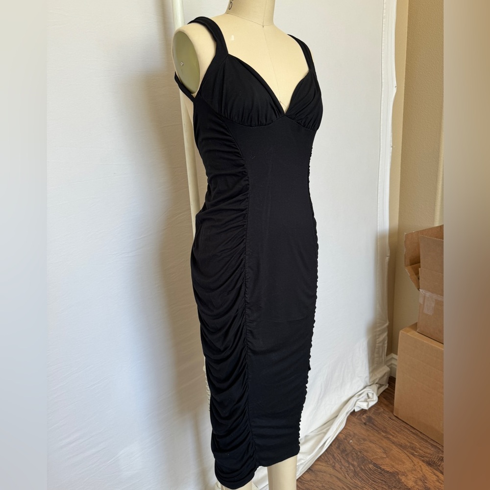 Sexy sweetheart neck open back ruched bodycon midi dress size 6 black